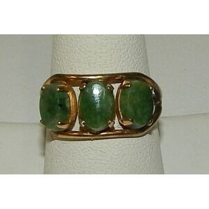 Vintage Castlecliff 12k GF Green 3-Stone Adjustable Gold Costume Jewelry Ring